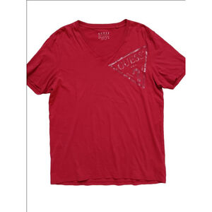 Men's Guess T-Shirt Size M Red V-Neck Short Sleeve